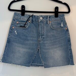 PAIGE Light Blue Denim Skirt with Distressed Details